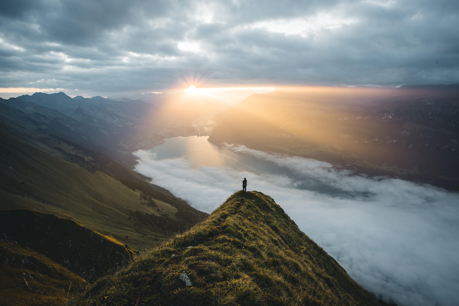 Reaching the early morning mist over the mountains after completing healing journey